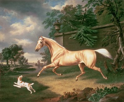 A Palomino frightened by an oncoming storm with a Spaniel, 1814 by Charles Towne